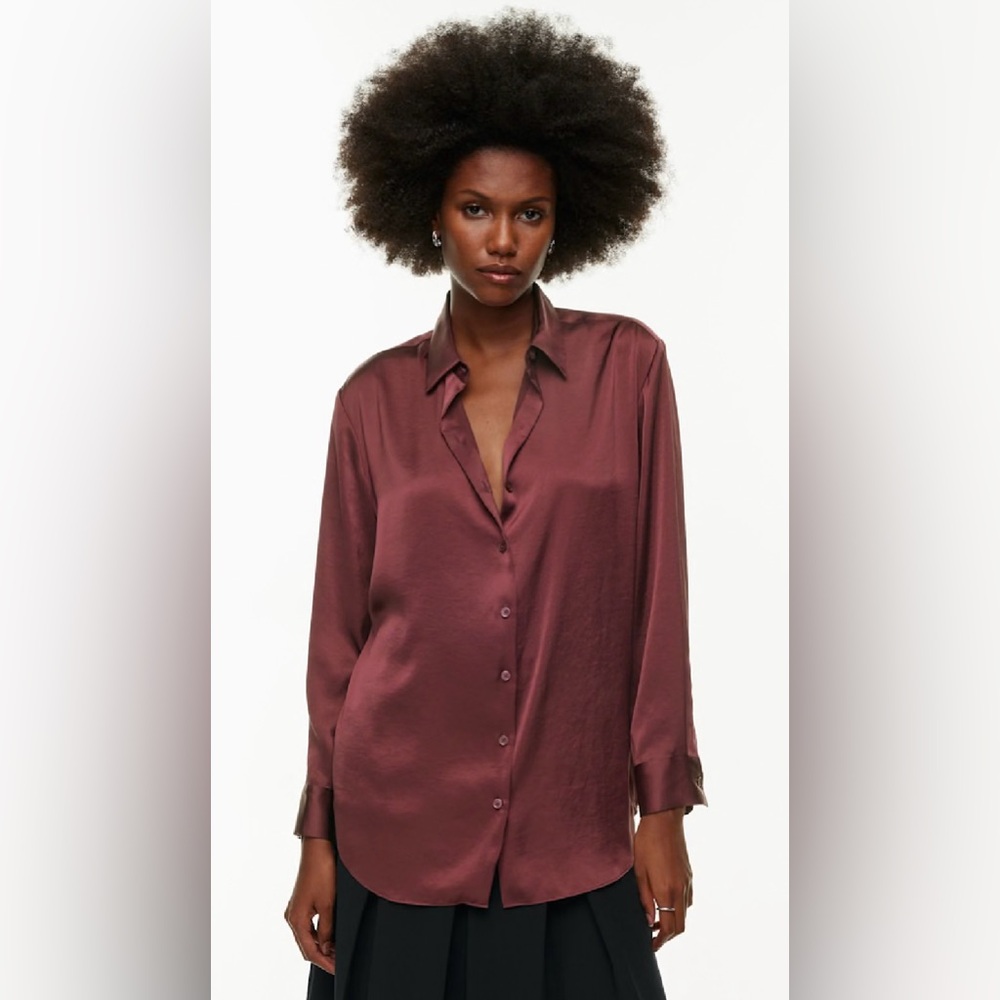 Wilfred Satin Button Down Shirt - Deep Burgundy. Oversized Shirt Medium